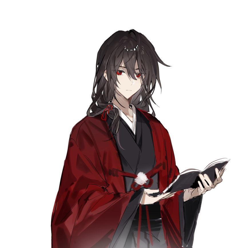 1boy, black_kimono, book, brown_hair, call_of_cthulhu, character_request, chinese_commentary, closed_mouth