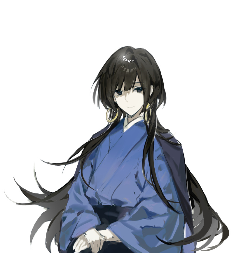 1boy, black_eyes, black_hair, blue_kimono, call_of_cthulhu, chinese_commentary, closed_mouth, commentary_request