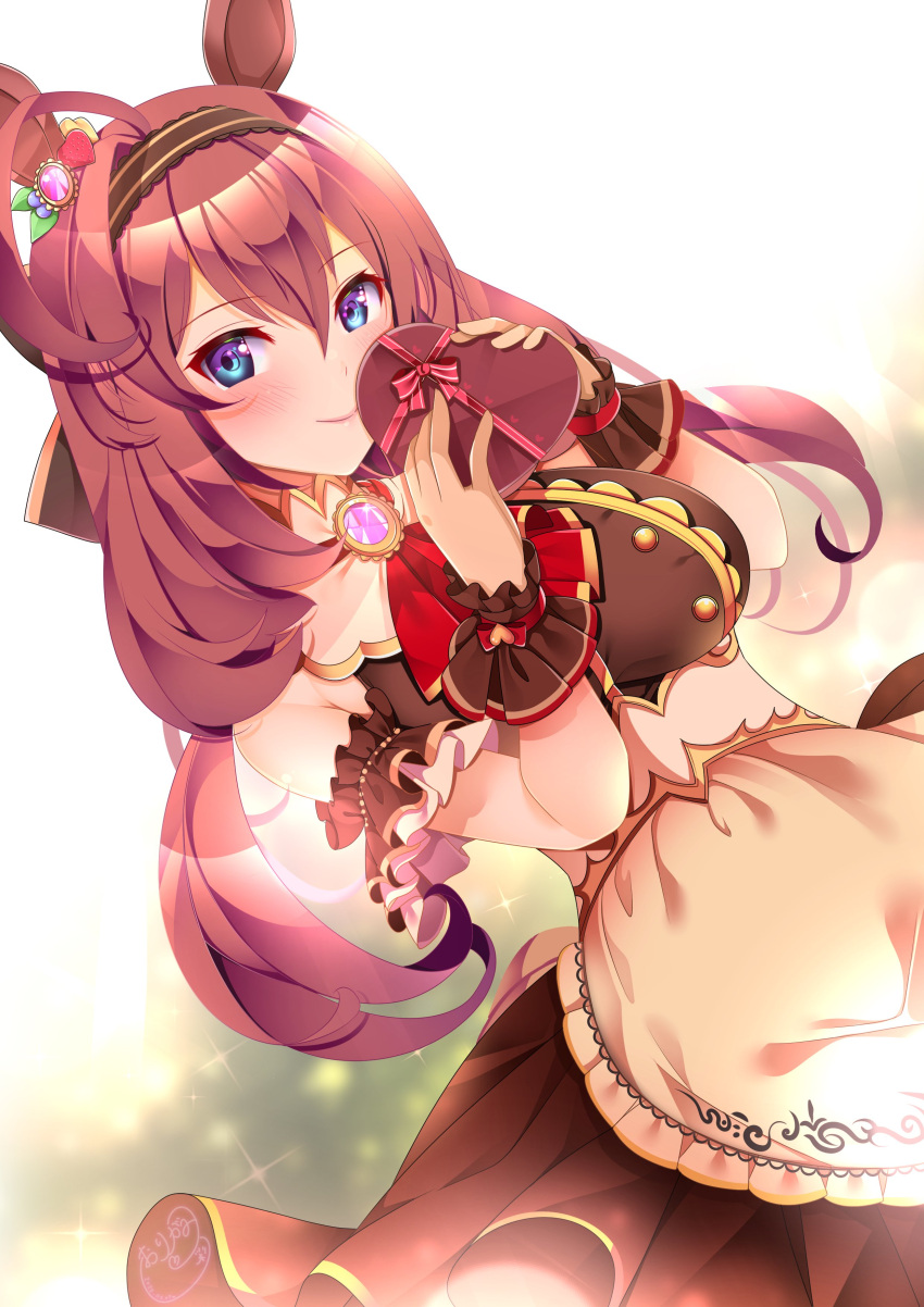 1girl, absurdres, ahoge, animal_ears, apron, ascot, black_hairband, blue_eyes