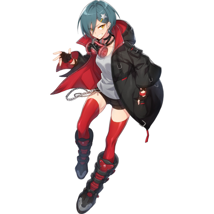 1girl, aoife_(final_gear), arm_pouch, artist_request, black_choker, black_coat, black_footwear, black_gloves