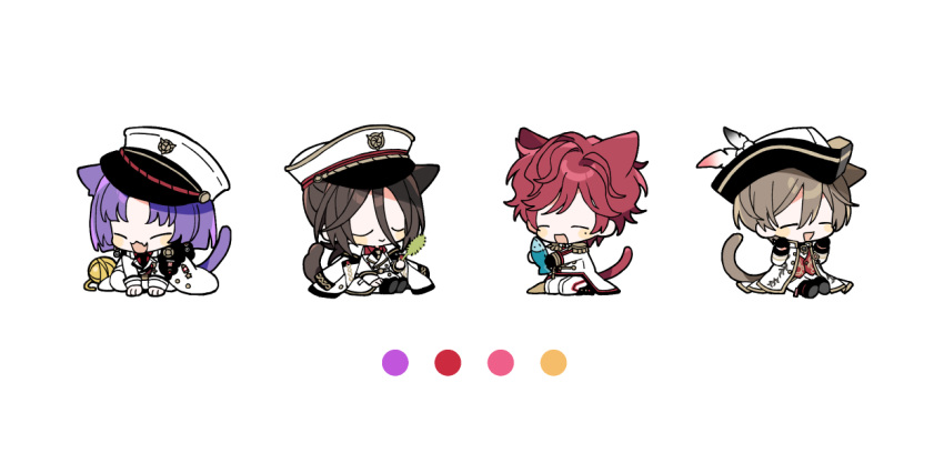 4boys, animal, animal_ears, brown_hair, cat_boy, cat_ears, chibi, chibi_only