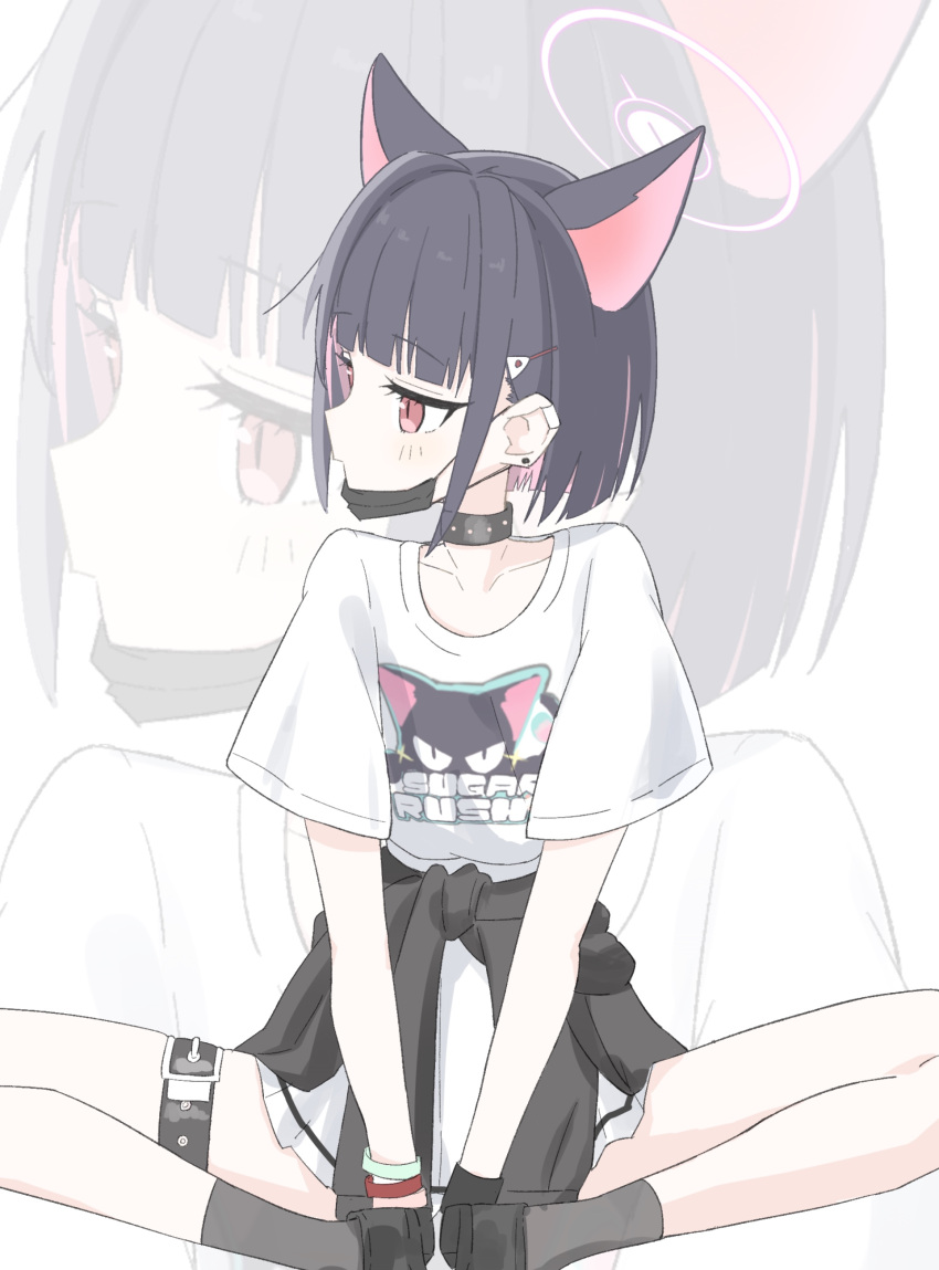 1girl, absurdres, animal_ears, black_choker, black_footwear, black_hair, black_mask, black_socks