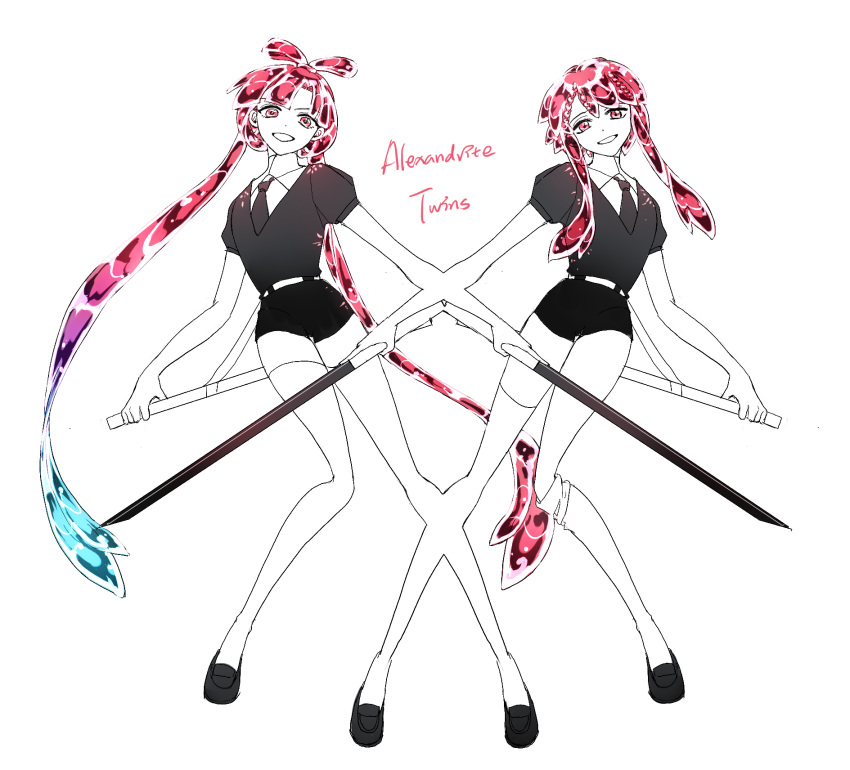 1boy, 1girl, alexandrite_(gemstone), androgynous, black_necktie, braid, brother_and_sister, cosplay
