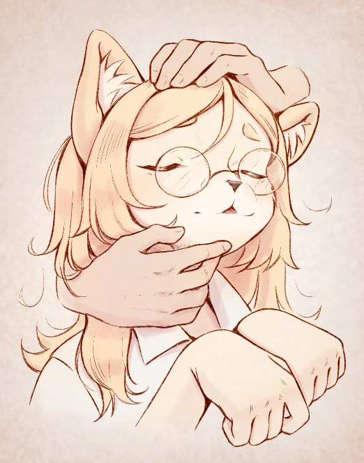 1girl, animal_ear_fluff, animal_nose, blonde_hair, blush, brown_background, collared_shirt, commentary