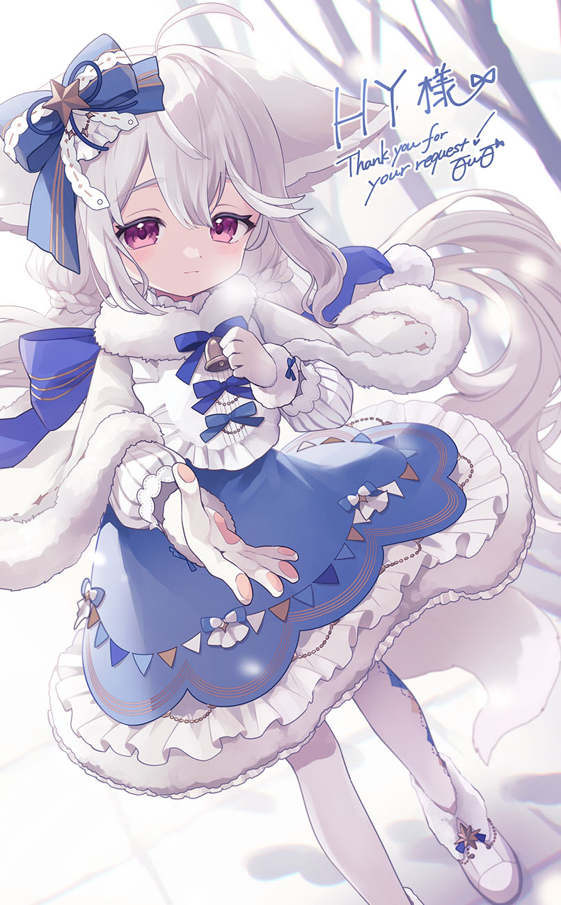 ahoge, animal_ear_fluff, animal_ears, argyle_clothes, argyle_legwear, back_bow, bell, bib