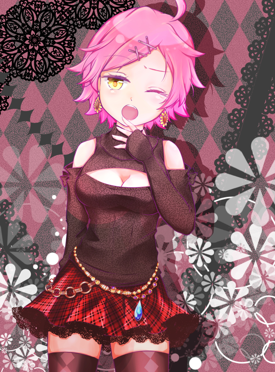 1girl, alternate_costume, blush, earrings, flower_earrings, highres, jewelry, kumatora