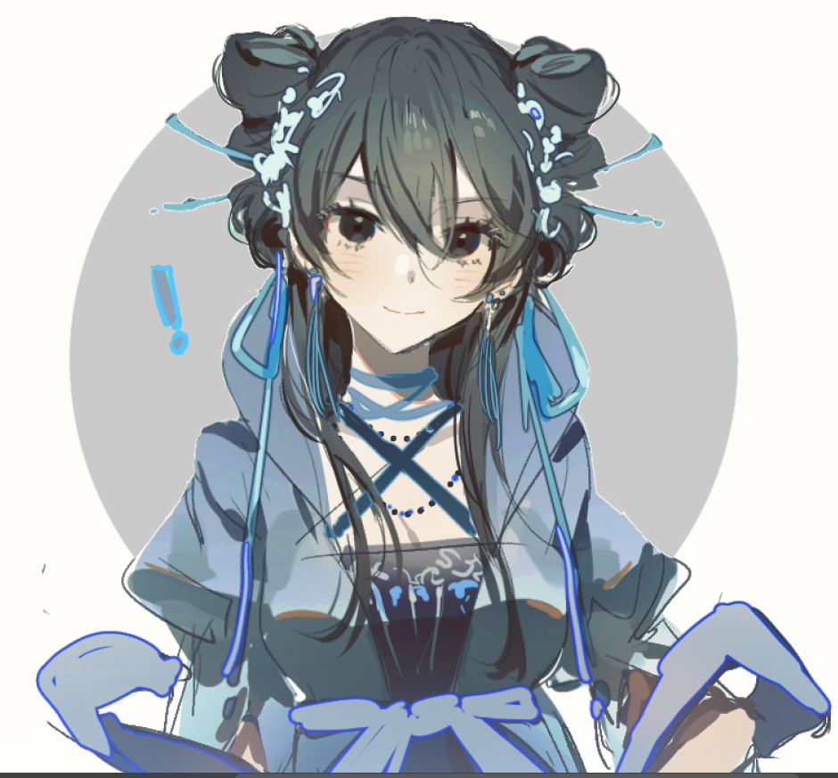 1girl, black_shirt, blue_hair, blue_jacket, blue_ribbon, breasts, call_of_cthulhu, character_request