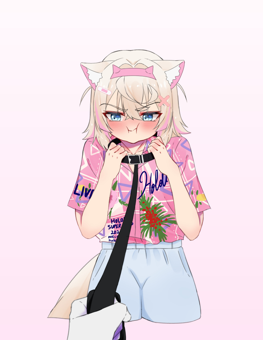1girl, :i, absurdres, angry, animal_collar, animal_ears, bandaid, bandaid_hair_ornament