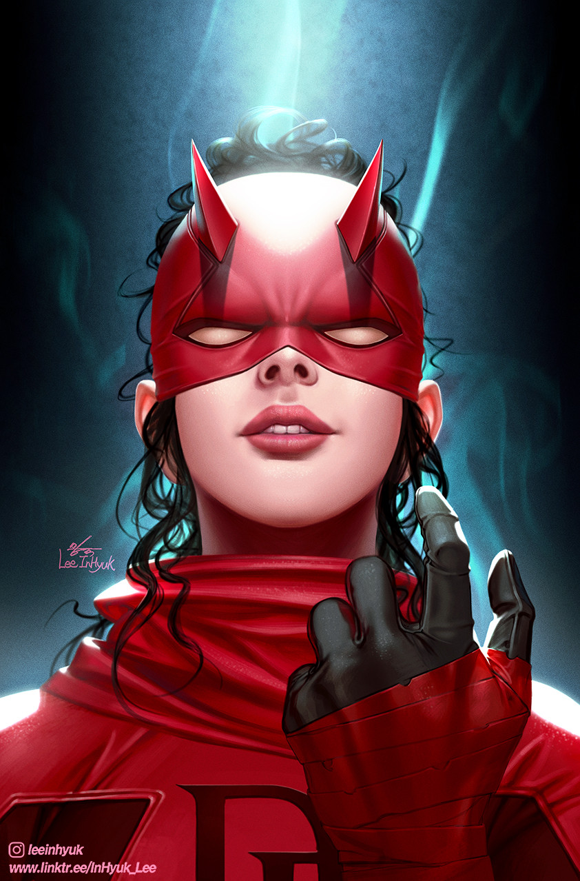 1girl, artist_name, black_hair, bodysuit, daredevil, elektra, elektra_natchios, highres