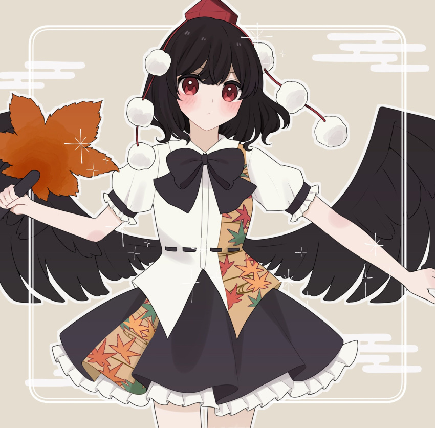 1girl, asumi276, belt, bird_wings, black_belt, black_bow, black_bowtie, black_hair
