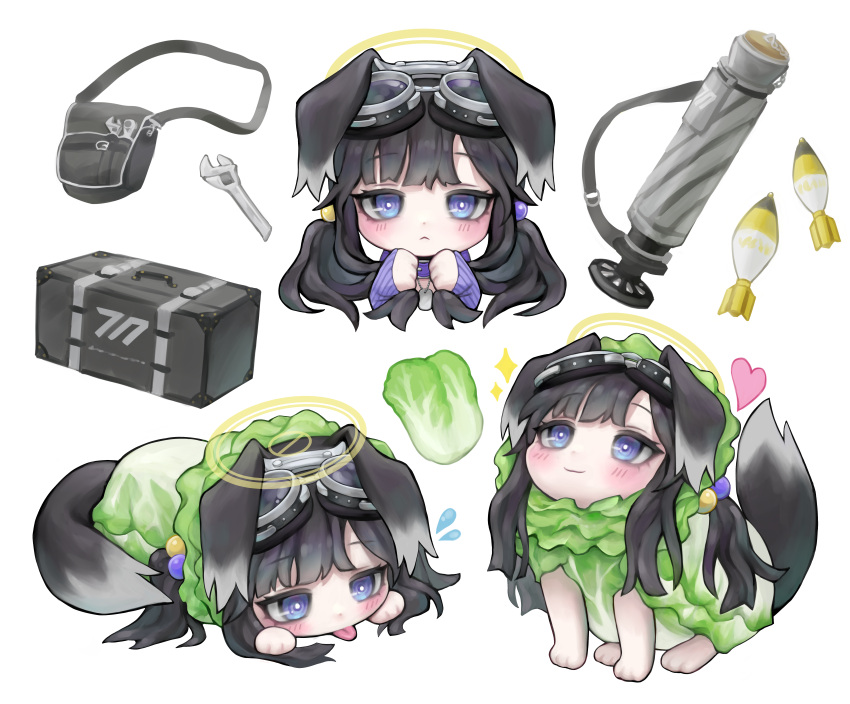 1girl, absurdres, adjustable_wrench, ammunition, animal_ears, animalization, bag, black_hair