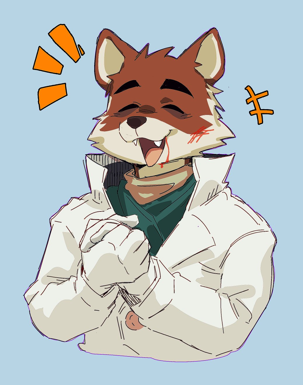 1boy, animal_ears, artemis_(rtf), blood, blood_from_mouth, blue_background, bruise, bruise_on_face