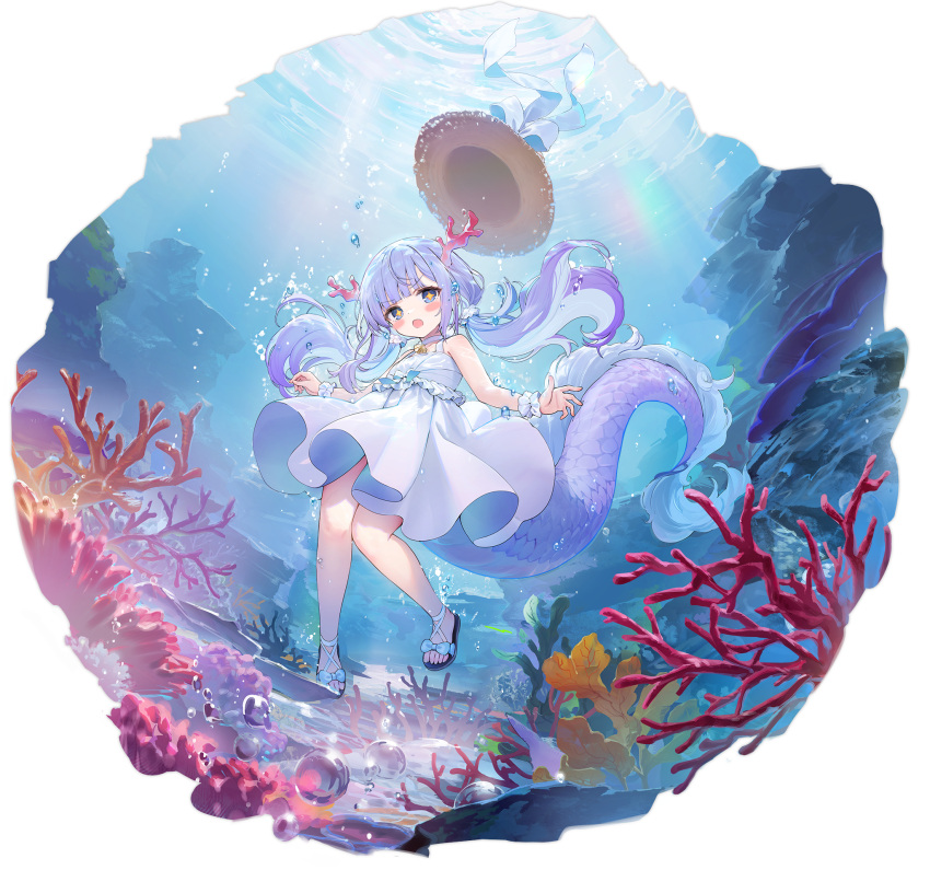 1girl, air_bubble, azur_lane, bare_shoulders, black_footwear, blank_eyes, blue_eyes, blue_hair