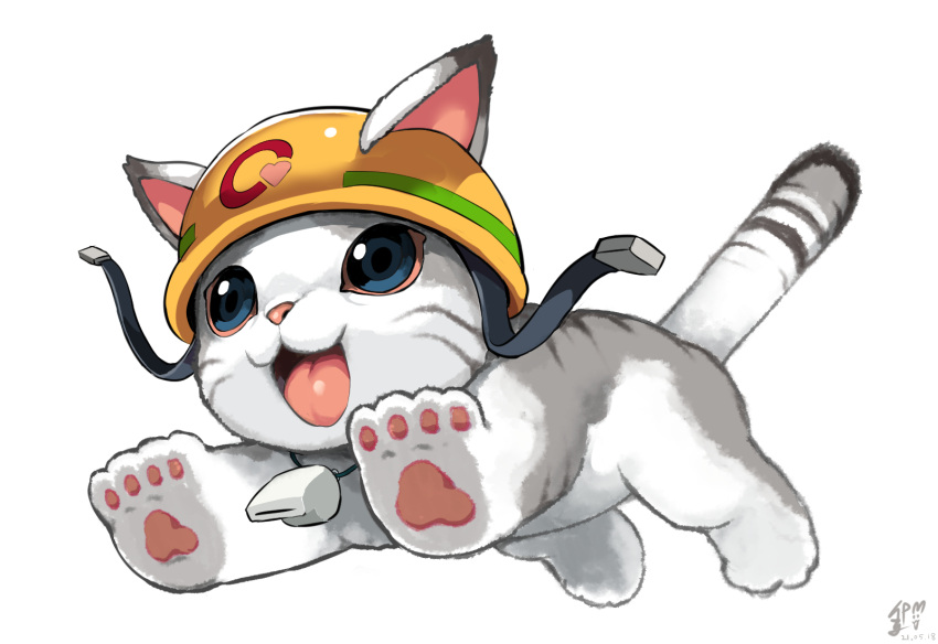 blue_eyes, body_fur, cat, duel_monster, grey_fur, helmet, highres, no_humans