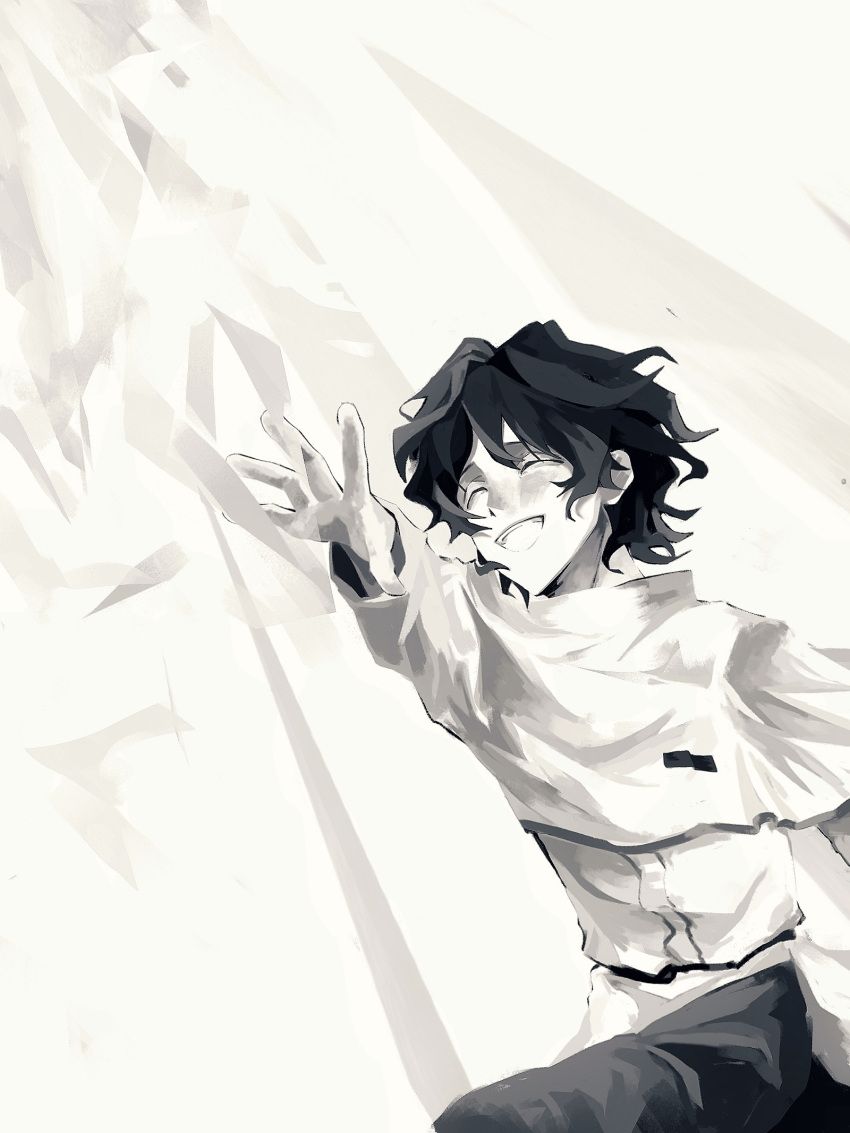 1boy, capelet, chinese_commentary, closed_eyes, commentary_request, greyscale, highres, long_sleeves