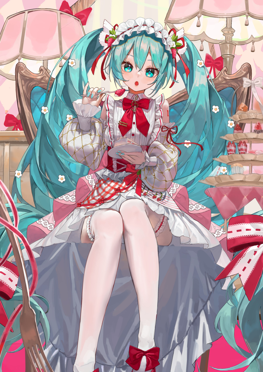 1girl, absurdres, blue_eyes, blue_hair, blue_nails, commentary, detached_sleeves, dress