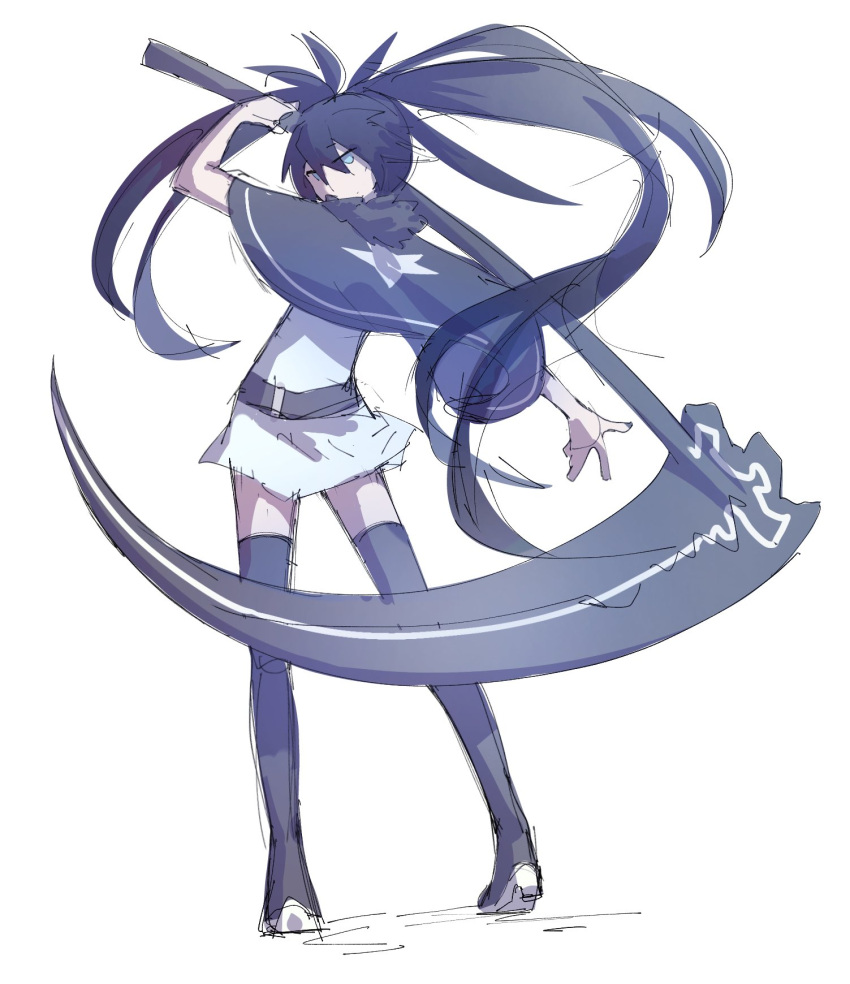 1girl, belt, black_footwear, black_hair, black_rock_shooter, black_rock_shooter:_innocent_soul, black_rock_shooter_(character), boots
