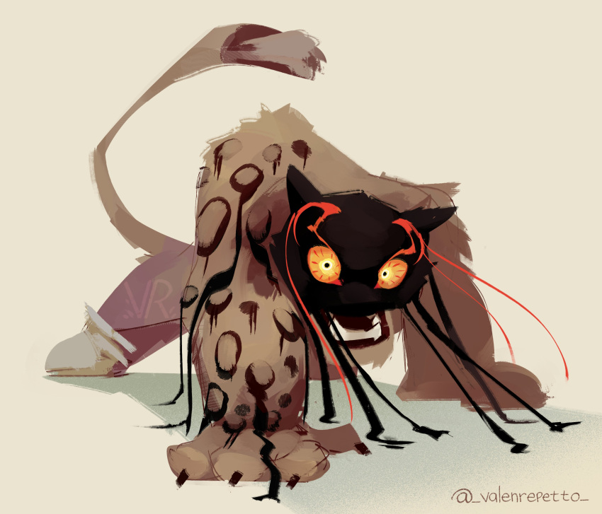 1boy, absurdres, all_fours, animal_ears, artist_name, claws, colored_sclera, corruption, dark_persona, dream_tiger_(govy9807), dreamworks, english_commentary, english_text, fangs, furry, highres, kung_fu_panda, living_shadow, looking_at_viewer, male_focus, open_mouth, orange_sclera, possessed, shadow, spots, tai_lung, tail, teeth, tiger_boy, tiger_ears, valenrepetto, yellow_eyes