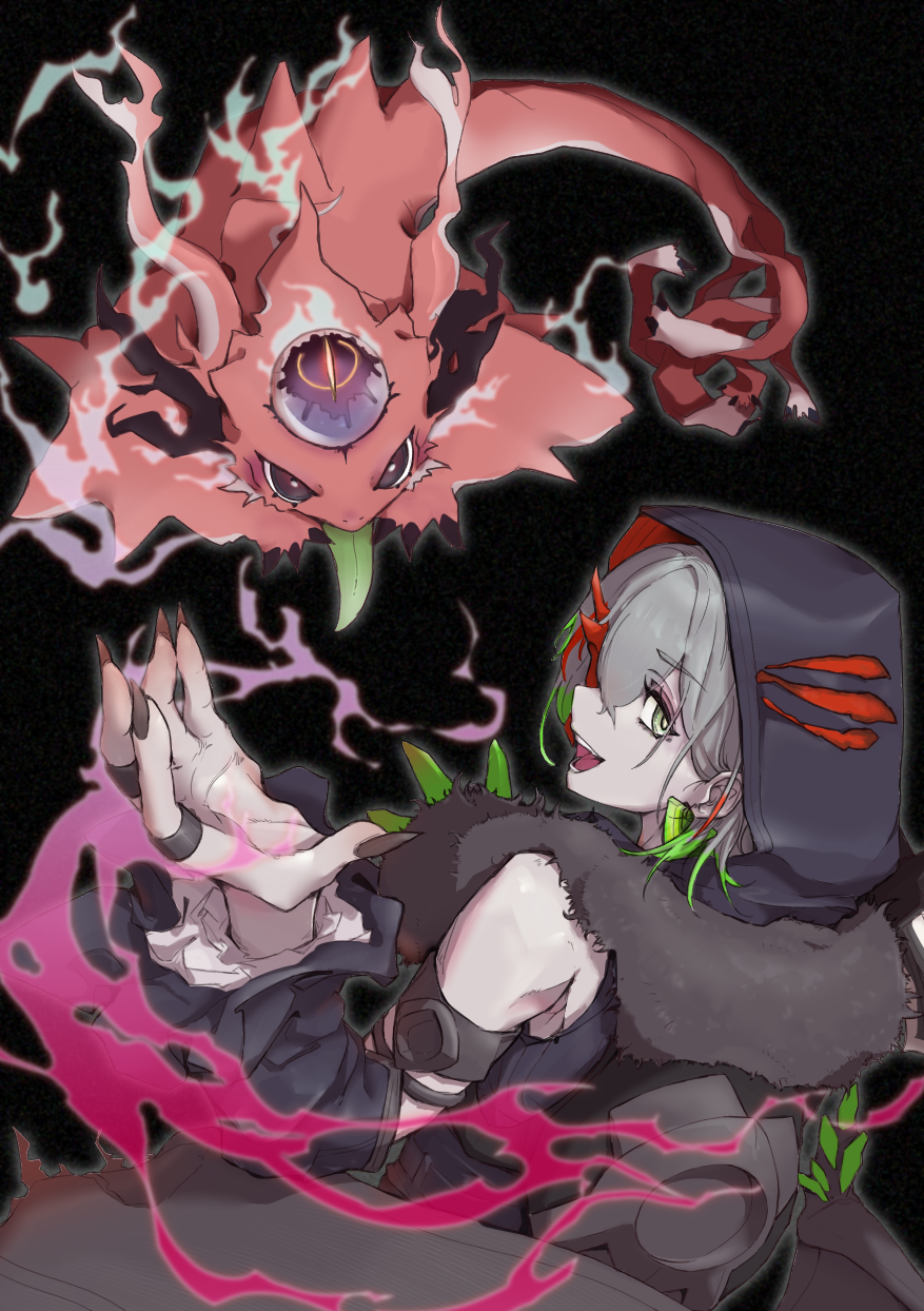 1girl, colored_tips, detached_sleeves, diabellstar_the_black_witch, dress, duel_monster, gloves, green_eyes