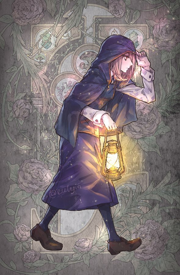 1girl, eulyin_huan, flower, hair_over_one_eye, hood, little_witch_academia, long_hair, luna_nova_school_uniform