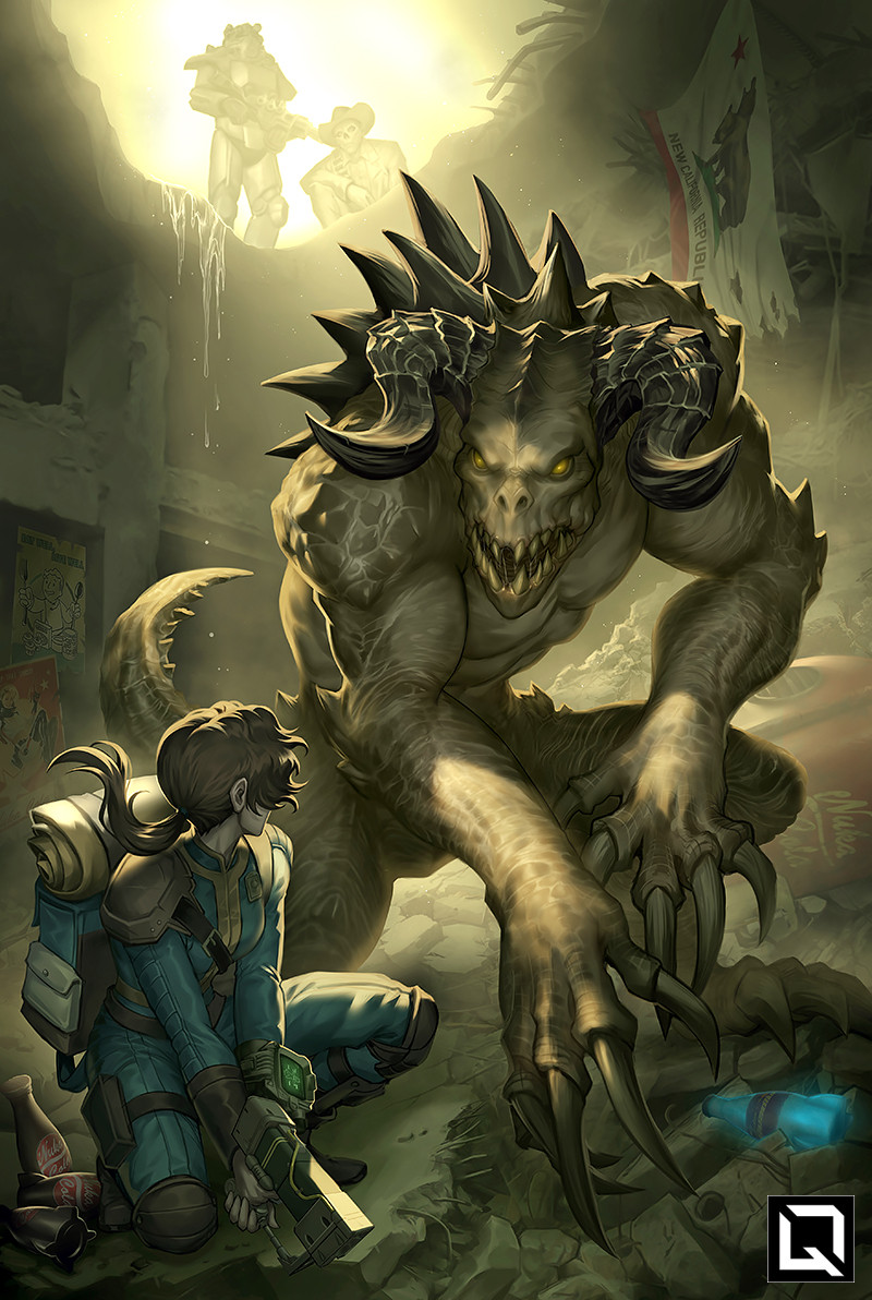 1girl, 1other, 2boys, armor, artist_logo, blue_jumpsuit, claws, commentary