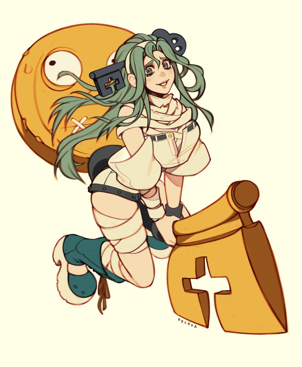 1girl, a.b.a, bags_under_eyes, bandaged_chest, bandaged_neck, bandages, blood, blood_on_bandages