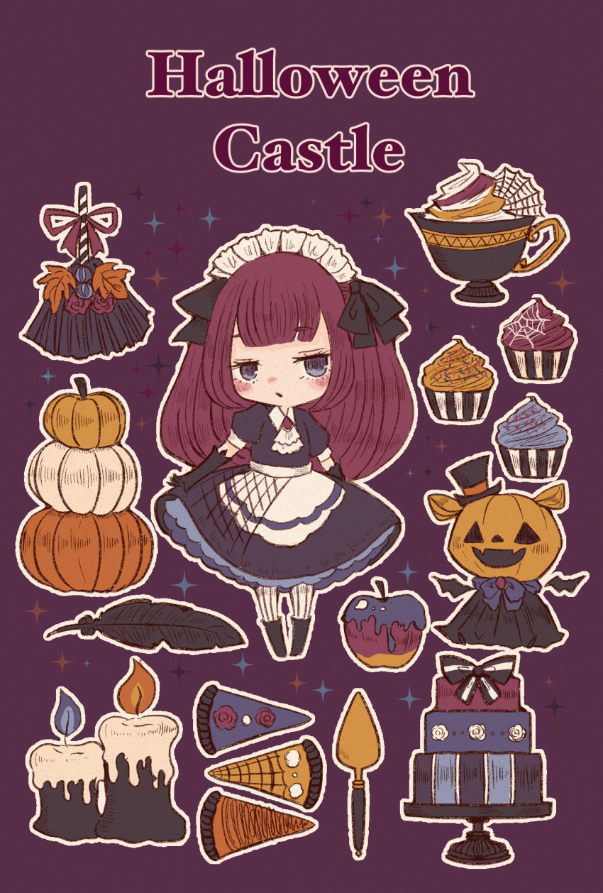 1girl, apron, ascot, black_dress, black_footwear, black_gloves, black_ribbon, blue_eyes