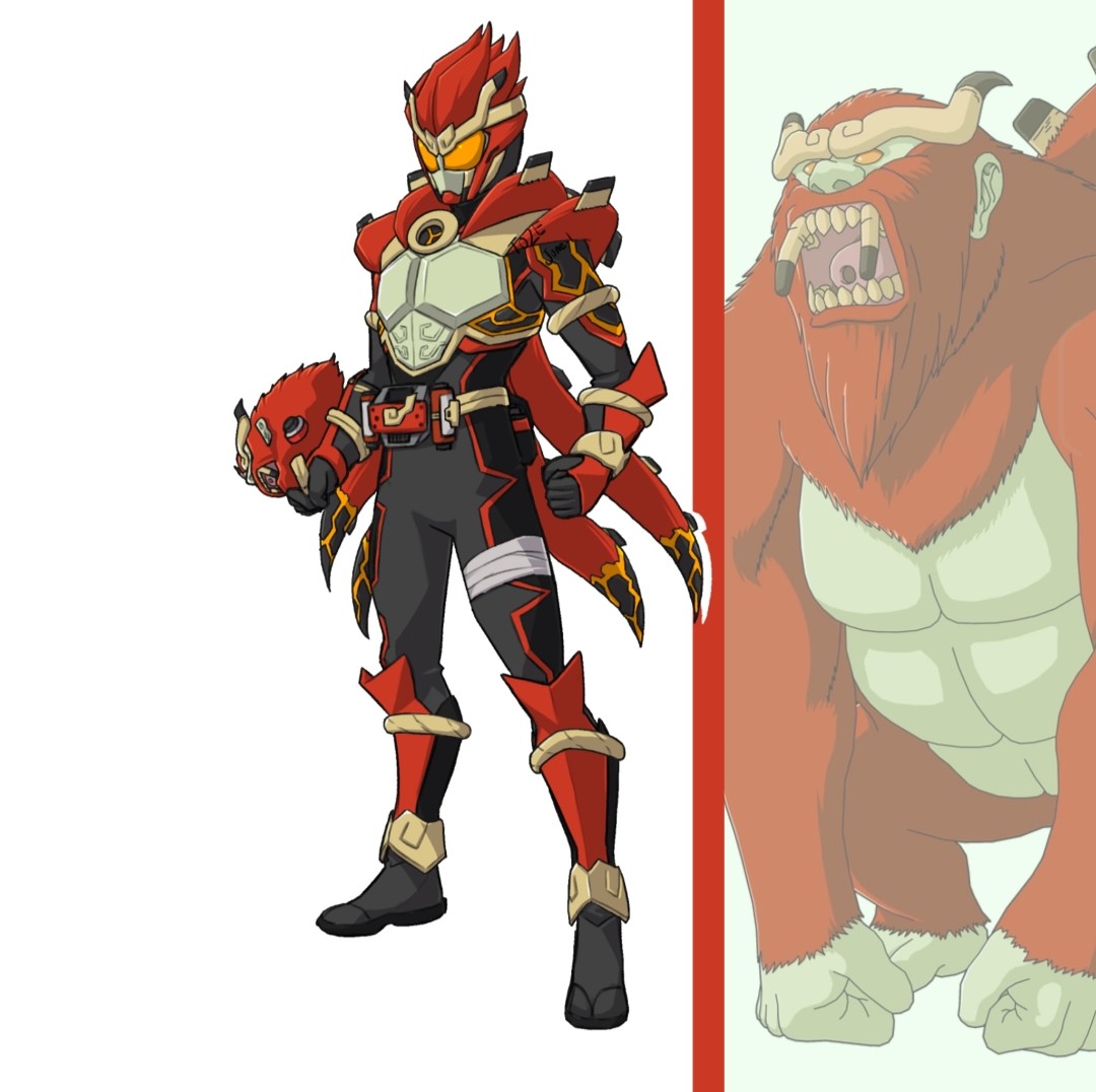 1boy, armor, belt, bodysuit, compound_eyes, full_body, giant, giant_monster