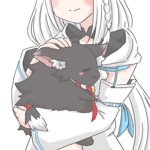 1girl, animal, animalization, blue_ribbon, braid, commentary, detached_sleeves, holding