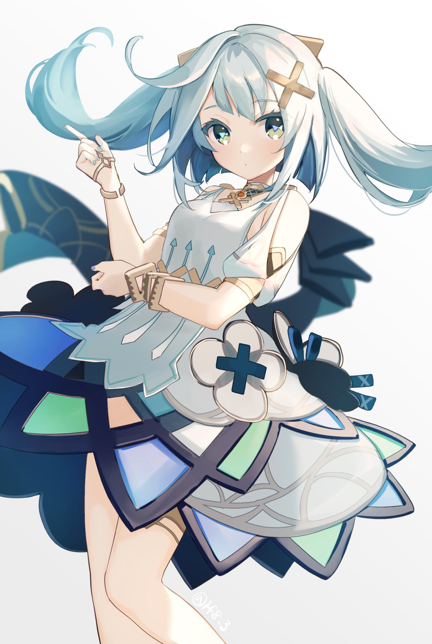 1girl, blue_nails, blue_pupils, breasts, clothing_cutout, dress, faruzan_(genshin_impact), genshin_impact