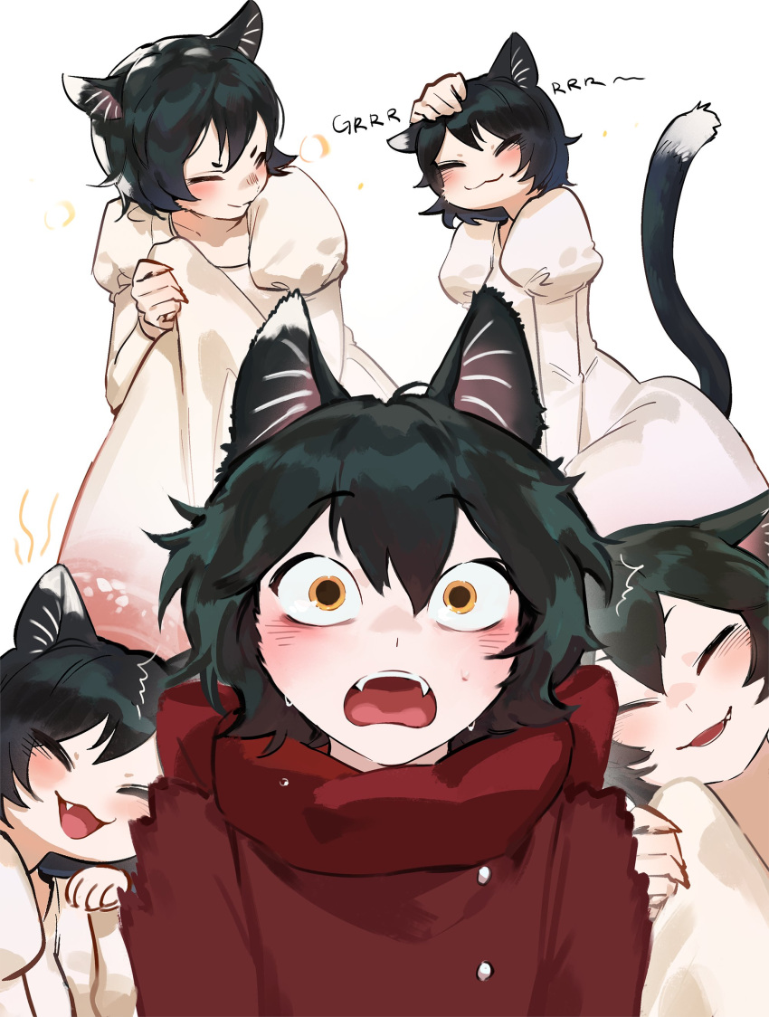 1girl, :3, =_=, ^_^, absurdres, alternate_costume, animal_ears, black_footwear