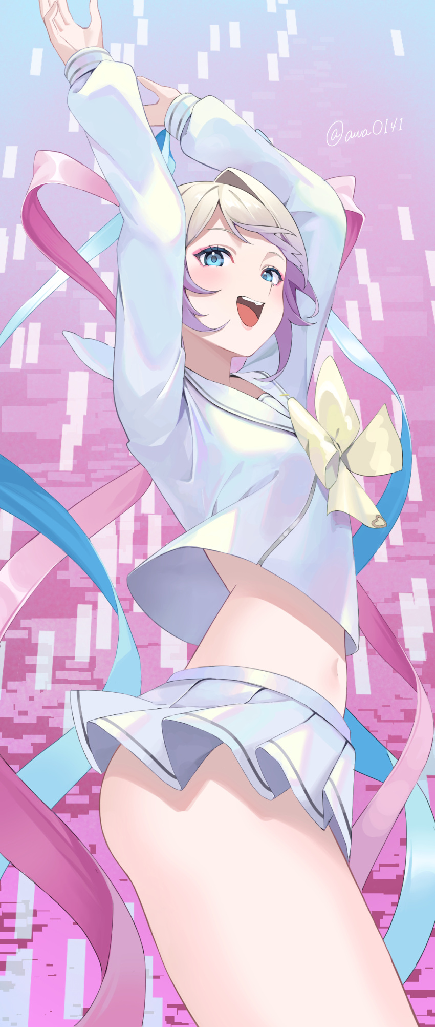 1girl, absurdres, arms_up, ass, awa_(awao141), blue_eyes, chouzetsusaikawa_tenshi-chan, highres