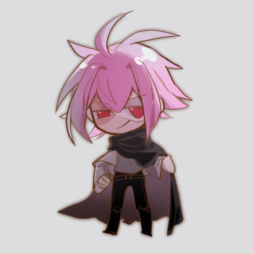 1boy, ahoge, belt, black_belt, black_cape, black_pants, cape, chibi