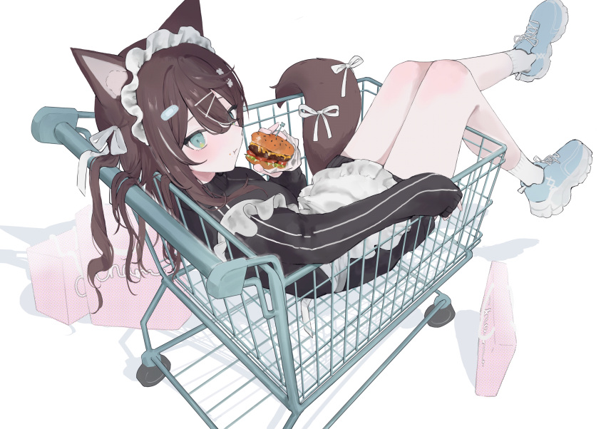 1girl, :t, absurdres, animal_ears, apron, aqua_eyes, black_hair, black_jacket
