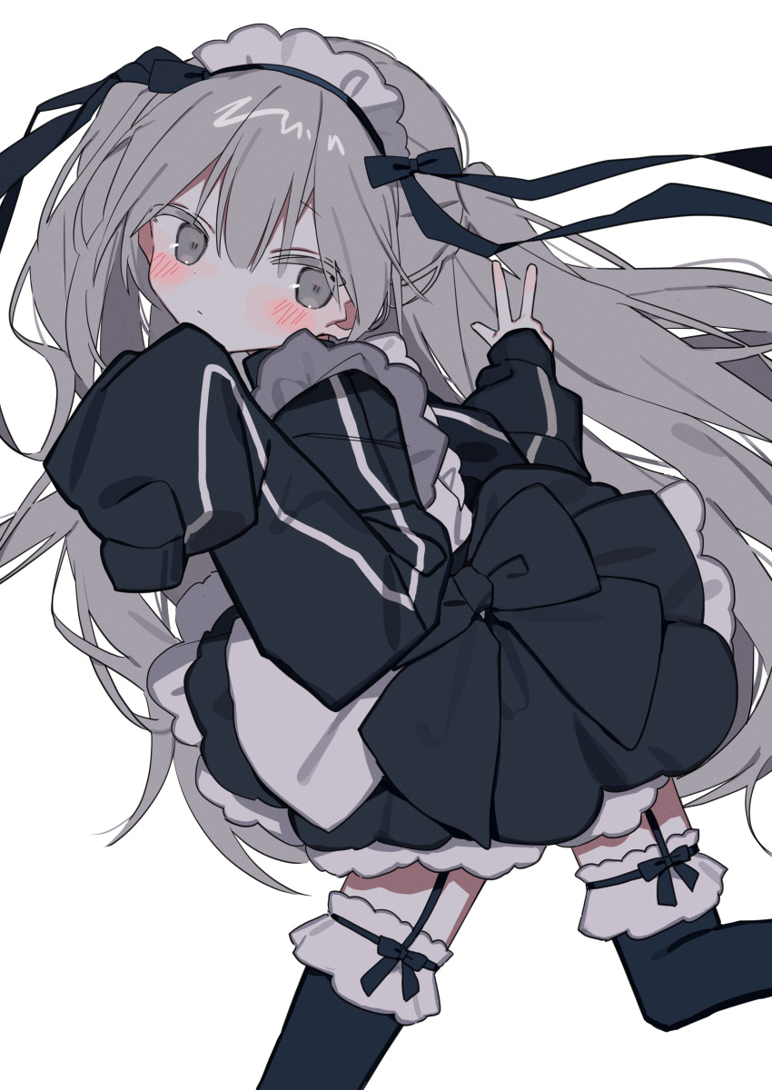 1girl, absurdres, ameno_(motiizamurai), apron, black_bow, black_dress, black_jacket, black_ribbon