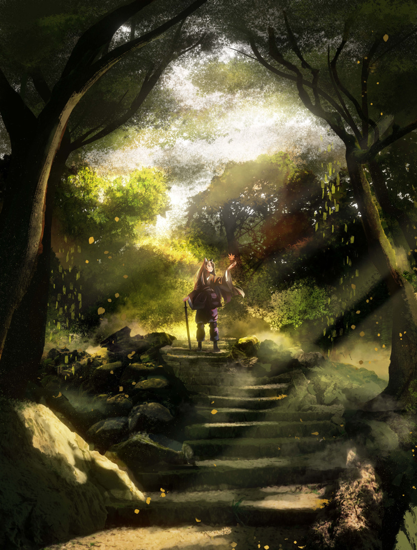 1girl, :<, absurdres, animal_ears, arknights, armor, black_hair, black_kimono