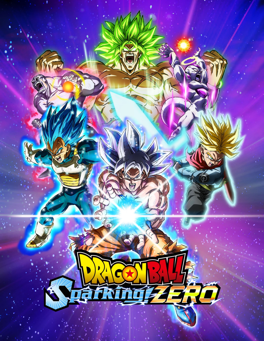 6+boys, absurdres, artist_request, aura, bandana, bandana_around_neck, blonde_hair, blue_bodysuit, blue_eyes, blue_hair, blue_jacket, bodysuit, box_art, broly_(dragon_ball_super), clenched_hands, colored_skin, copyright_name, dragon_ball, dragon_ball:_sparking!, dragon_ball_super, energy_sword, final_flash, frieza, green_eyes, green_hair, grey_eyes, grey_hair, grey_skin, halo, highres, holding, holding_sword, holding_weapon, jacket, jiren, kamehameha_(dragon_ball), legendary_super_saiyan, male_focus, medium_hair, multiple_boys, muscular, muscular_male, no_pupils, official_art, orange_pants, pants, powering_up, red_bandana, saiyan_armor, scar, scar_on_face, second-party_source, shirt, spiky_hair, super_saiyan, super_saiyan_blue_evolved, sword, topless_male, torn_clothes, torn_pants, torn_shirt, ultra_instinct, veins, weapon, white_skin, yellow_halo