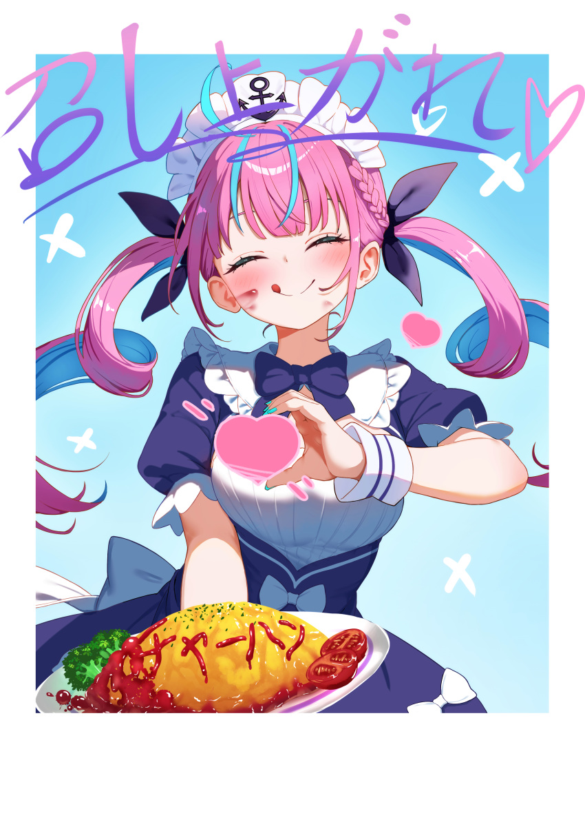 1girl, :q, absurdres, ahoge, anchor_symbol, back_bow, blue_background, blue_bow