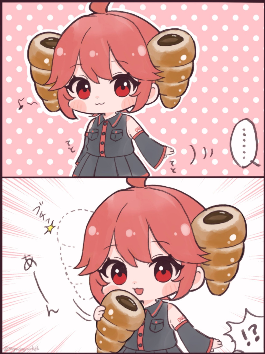 ..., 1girl, :3, ahoge, chibi, chibi_only, chocolate_cornet, closed_mouth