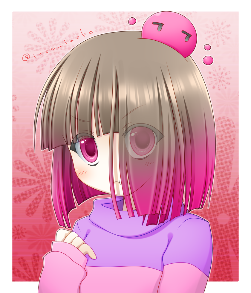 >:(, 1girl, akumu_(glitchtale), alternate_universe, bete_noire, eyes_visible_through_hair, glitchtale, hair_over_one_eye