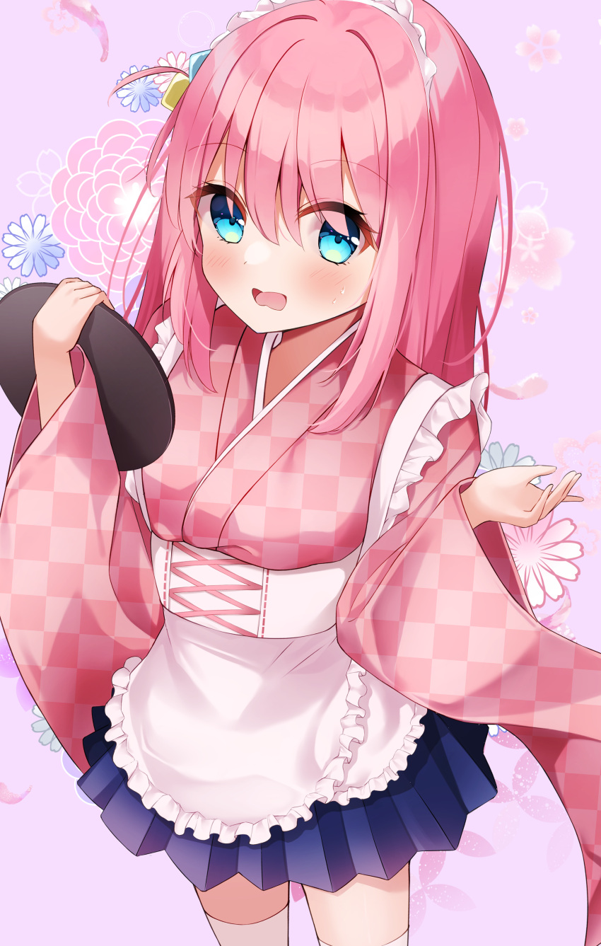 1girl, absurdres, alternate_costume, blue_eyes, blush, bocchi_the_rock!, cube_hair_ornament, gotoh_hitori