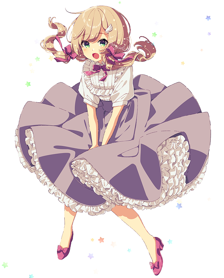 1girl, blush, bow, commission, feather_hair_ornament, feathers, frilled_skirt, frills