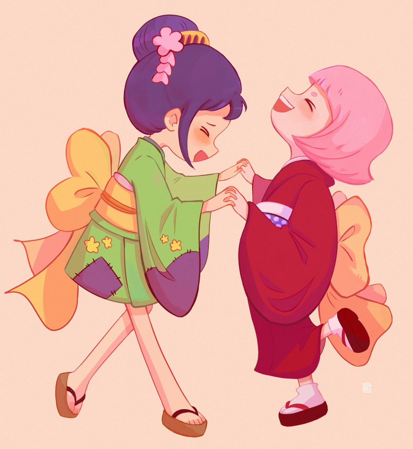 >_<, 2girls, ^_^, absurdres, child, closed_eyes, dancing, english_commentary