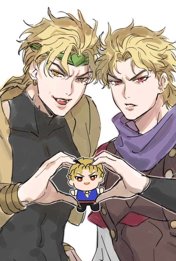2boys, birthmark, black_nails, blonde_hair, bustersiri, chibi, chibi_inset, dio_brando