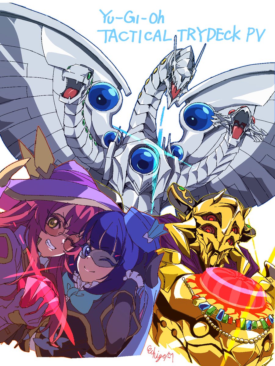 1other, 2girls, armor, black_gloves, blue-tinted_eyewear, blue_hair, chest_jewel, copyright_name