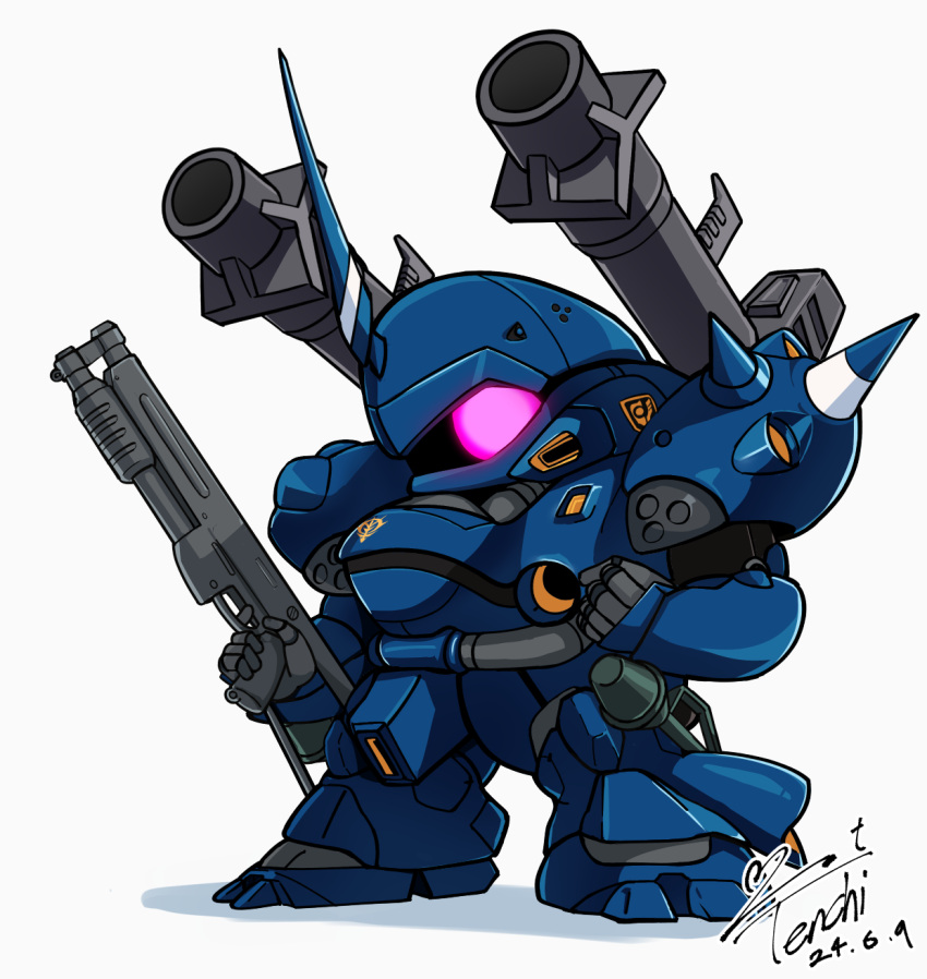 bazooka_(gundam), chibi, clenched_hand, commentary_request, dated, finger_on_trigger, full_body, gun