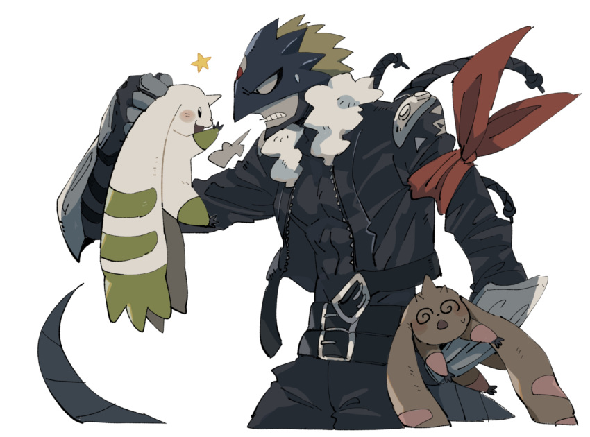 animal_ears, arm_scarf, bandana, bandana_around_arm, beelzebumon, belt, black_pants, blonde_hair