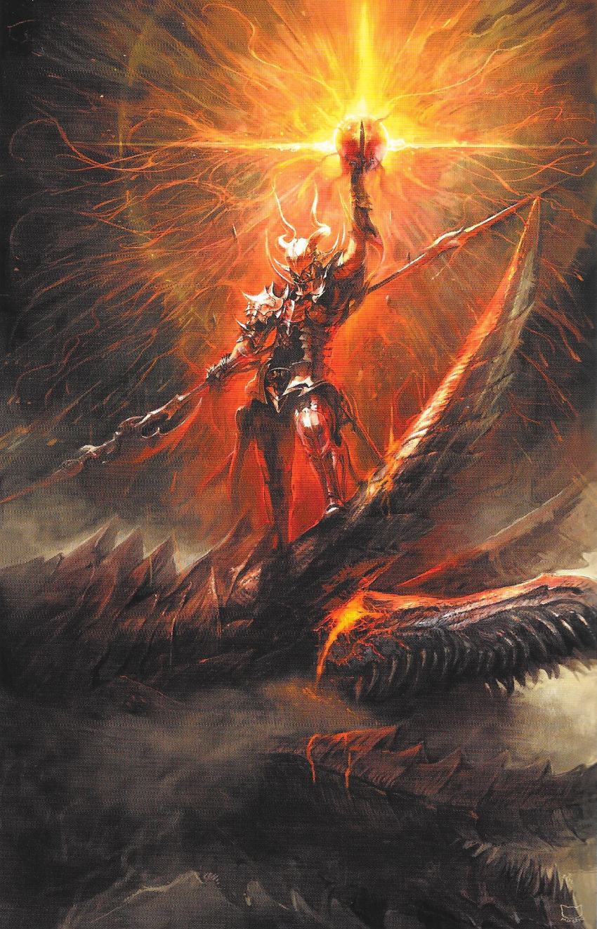 1boy, arm_up, armor, breastplate, covered_face, dragon, dragoon_(final_fantasy), estinien_varlineau