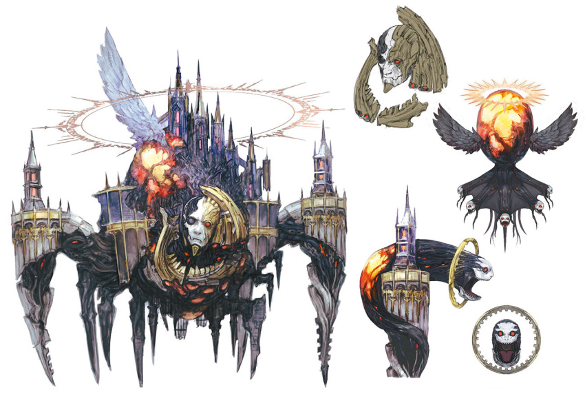 artist_request, asymmetrical_wings, black_wings, building, concept_art, feathered_wings, final_fantasy, final_fantasy_xiv