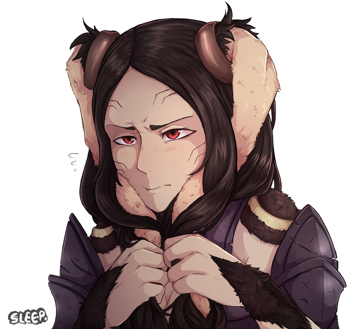 1girl, animal_ears, armor, brown_fur, brown_hair, facial_mark, fire_emblem, fire_emblem_awakening
